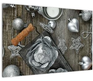 Slika - srebrni božićni ukrasi (90x60 cm)