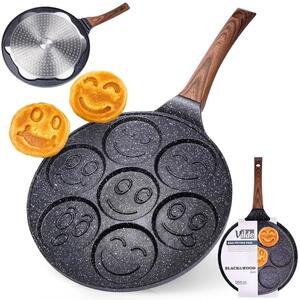 Granitna tava za pečenje palačinki i jaja 7 jažica emoji 26cm BLACK&WOOD