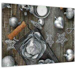 Slika - srebrni božićni ukrasi (70x50 cm)