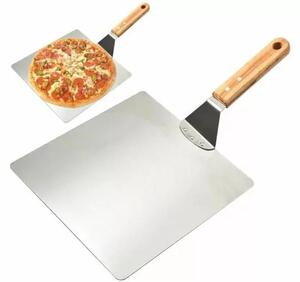 Snažni reket od nehrđajućeg čelika za pizzu 44 cm drveni držač