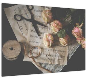 Slika glazbenih nota i ruža (70x50 cm)