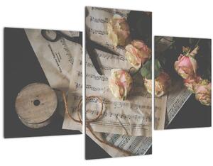 Slika glazbenih nota i ruža (90x60 cm)