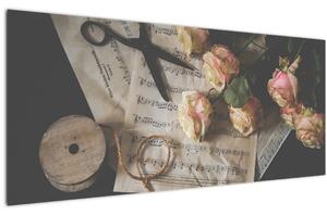 Slika glazbenih nota i ruža (120x50 cm)