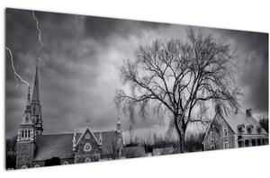 Slika crno-bijelog sela (120x50 cm)