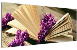 Slika knjige i ljubičastog cvijeća (120x50 cm)