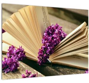 Slika knjige i ljubičastog cvijeća (70x50 cm)