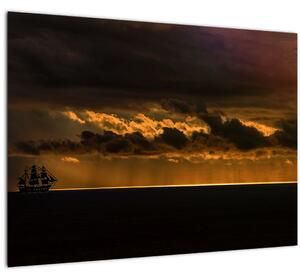 Slika jedrilice pri zalasku sunca (70x50 cm)