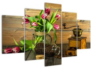 Slika - tulipani, mlinac i kava (150x105 cm)