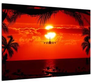 Slika - zalazak sunca sa zrakoplovom (70x50 cm)
