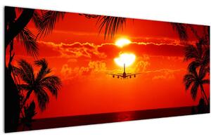 Slika - zalazak sunca sa zrakoplovom (120x50 cm)