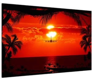 Slika - zalazak sunca sa zrakoplovom (90x60 cm)
