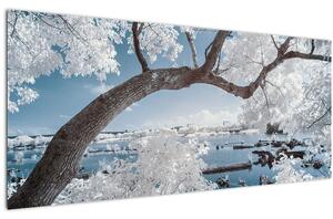 Slika snježnog stabla uz vodu (120x50 cm)