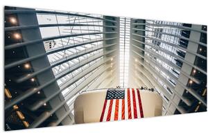 Slika zgrade s američkom zastavom (120x50 cm)