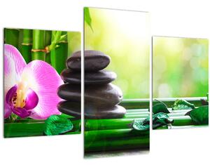Slika kamenja za masažu i orhideja na vodi (90x60 cm)