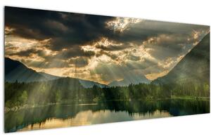 Slika jezera sa sunčevim zracima (120x50 cm)