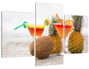 Slika ananasa i čaša na plaži (90x60 cm)