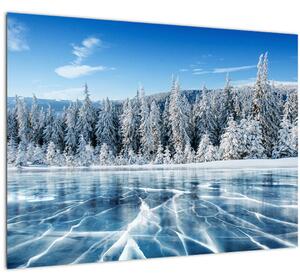 Slika zaleđenog jezera i sniježnih stabala (70x50 cm)