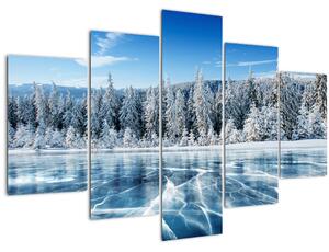 Slika zaleđenog jezera i sniježnih stabala (150x105 cm)