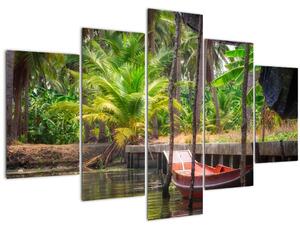 Slika - Drveni čamac na kanalu, Tajland (150x105 cm)