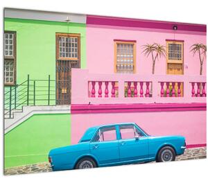 Slika automobila - šarene kuće (90x60 cm)