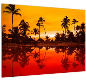Staklena slika - Zalazak sunca nad resortom (70x50 cm)