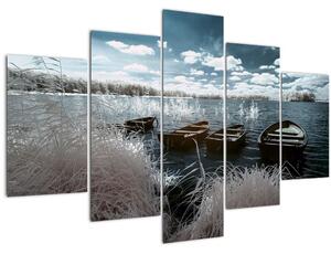 Slika - Drveni čamci na jezeru (150x105 cm)