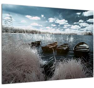 Slika - Drveni čamci na jezeru (70x50 cm)