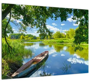 Slika ljetne rijeke s brodicom (70x50 cm)