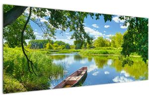 Slika ljetne rijeke s brodicom (120x50 cm)