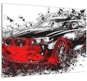 Staklena slika - Naslikani automobil u akciji (70x50 cm)