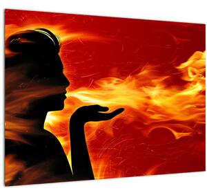 Staklena slika žene s plamenom (70x50 cm)