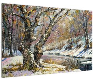 Slika naslikanog zimskog krajolika (90x60 cm)
