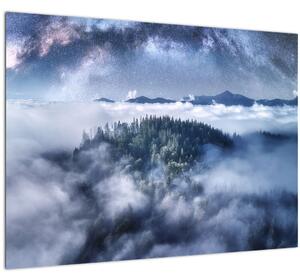 Staklena slika šume u magli (70x50 cm)