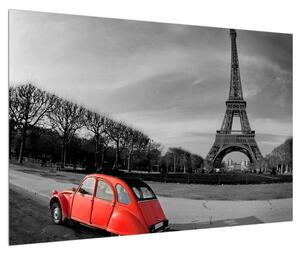 Slika Eiffelovog tornja i crveni automobil (90x60 cm)