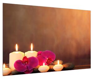 Opuštajuća slika svijeća s orhidejom (90x60 cm)