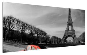 Slika Eiffelovog tornja i crveni automobil (120x50 cm)