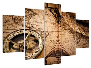 Povijesna slika karte svijeta i kompasa (150x105 cm)