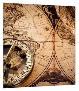 Povijesna slika karte svijeta i kompasa (30x30 cm)