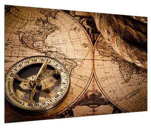 Povijesna slika karte svijeta i kompasa (90x60 cm)