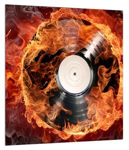 Slika gramofonske ploče u plamenu (30x30 cm)