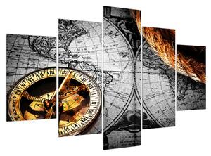 Povijesna slika karte svijeta i kompasa (150x105 cm)