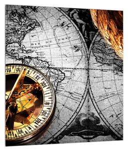 Povijesna slika karte svijeta i kompasa (30x30 cm)