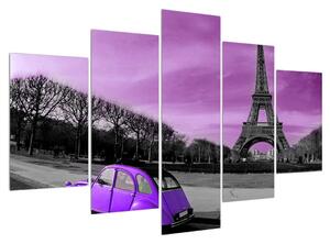Slika Eiffelovog tornja i ljubičastog automobila (150x105 cm)