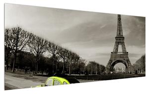 Slika Eiffelovog tornja i žutog automobila (120x50 cm)