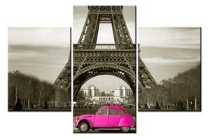 Slika Eiffelovog tornja i ružičastog automobila (90x60 cm)