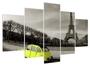Slika Eiffelovog tornja i žutog automobila (150x105 cm)