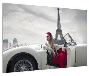 Slika Eiffelovog tornja i automobila (90x60 cm)
