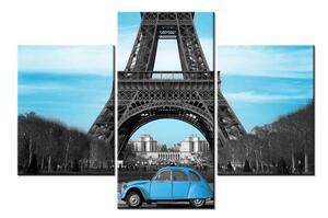 Slika Eiffelovog tornja i plavog automobila (90x60 cm)