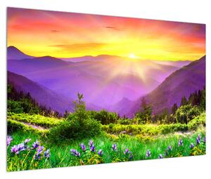 Slika planinskog krajolika s izlaskom sunca (90x60 cm)