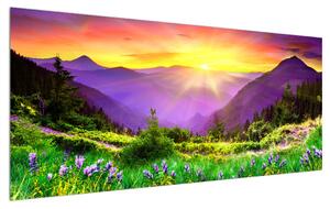 Slika planinskog krajolika s izlaskom sunca (120x50 cm)